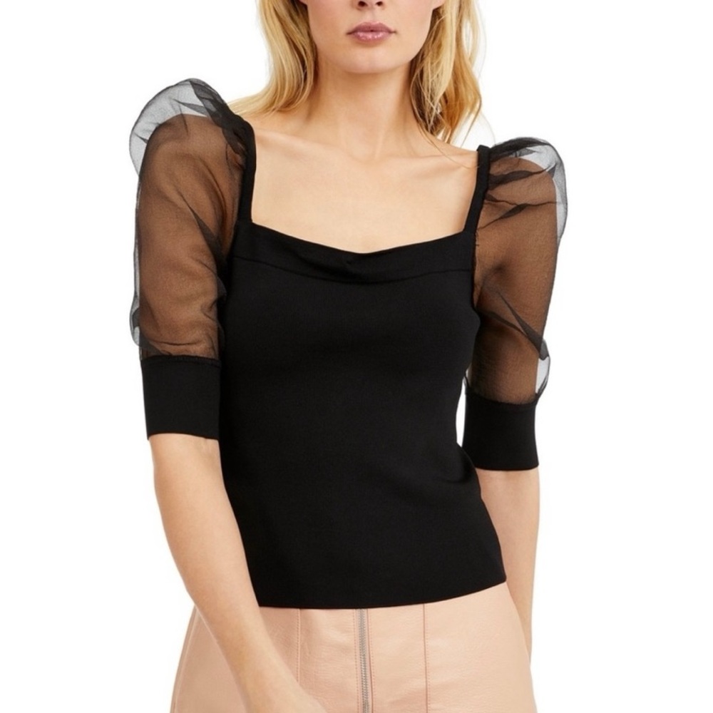Bar III Puffed Sleeve Mesh Top